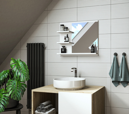 White mirror with shelves, bathroom mirror, L